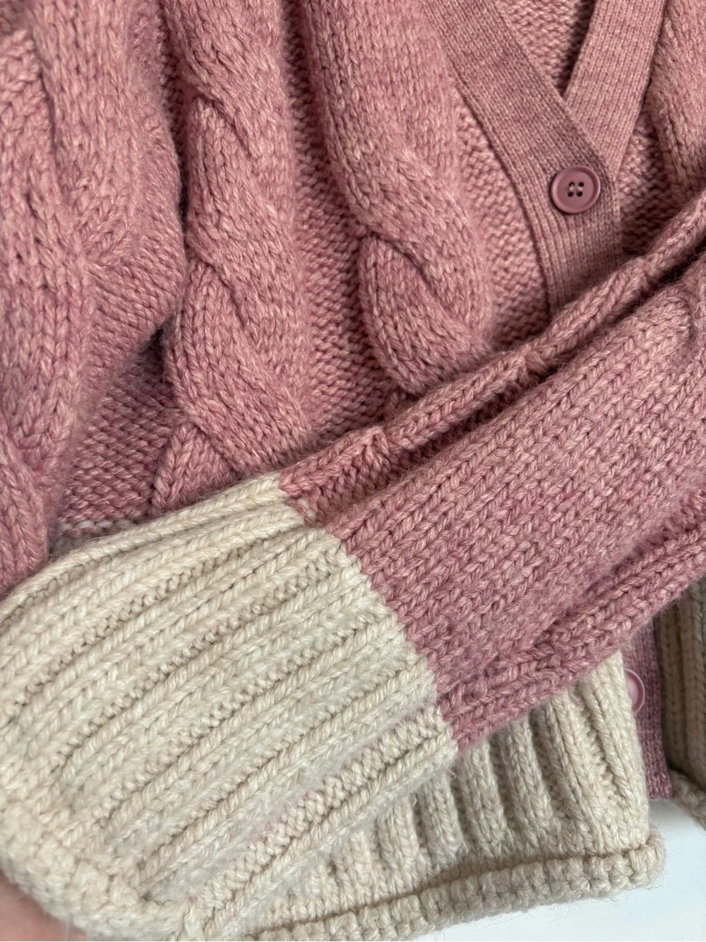 Promesa Pink & Cream Cable Knit Cropped Cardigan